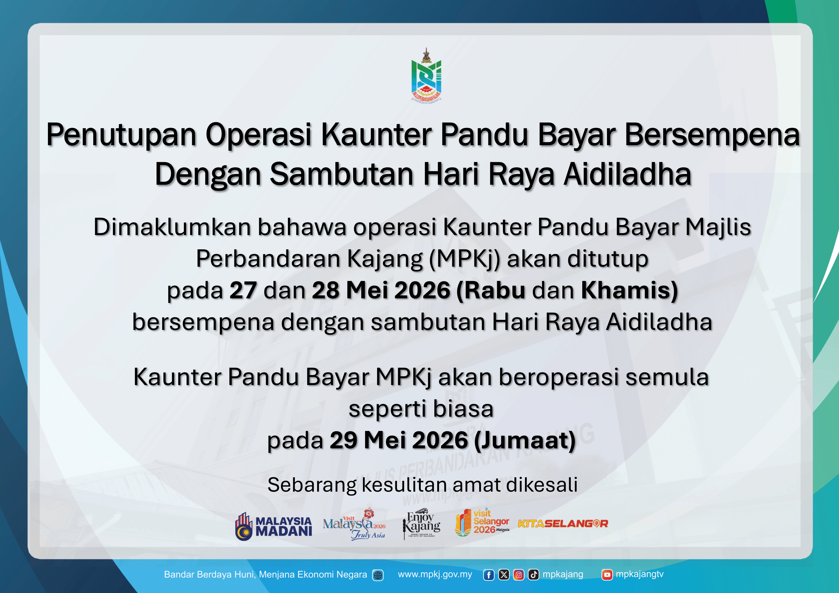 penutupan awal kaunter pandu bayar raya aidiladha 2026 v2