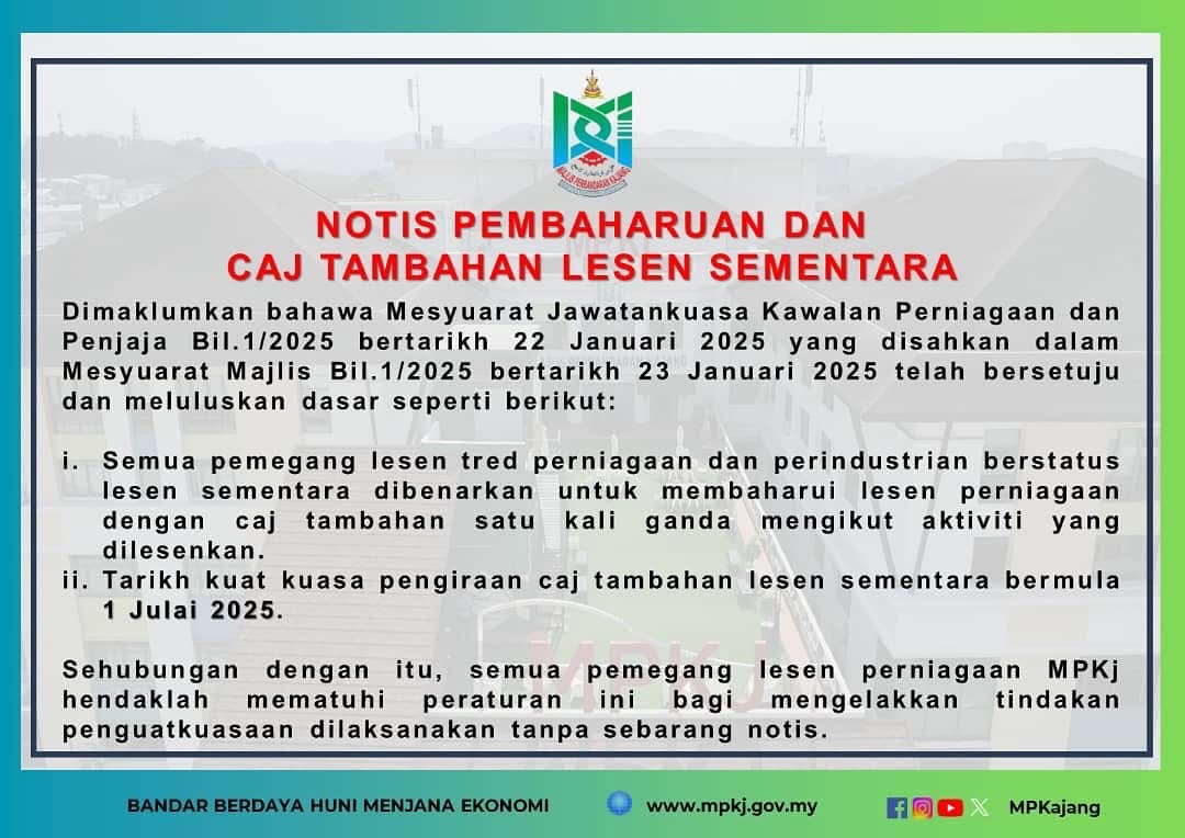 NOTIS PEMBAHARUAN DAN CAJ TAMBAHAN LESEN SEMENTARA