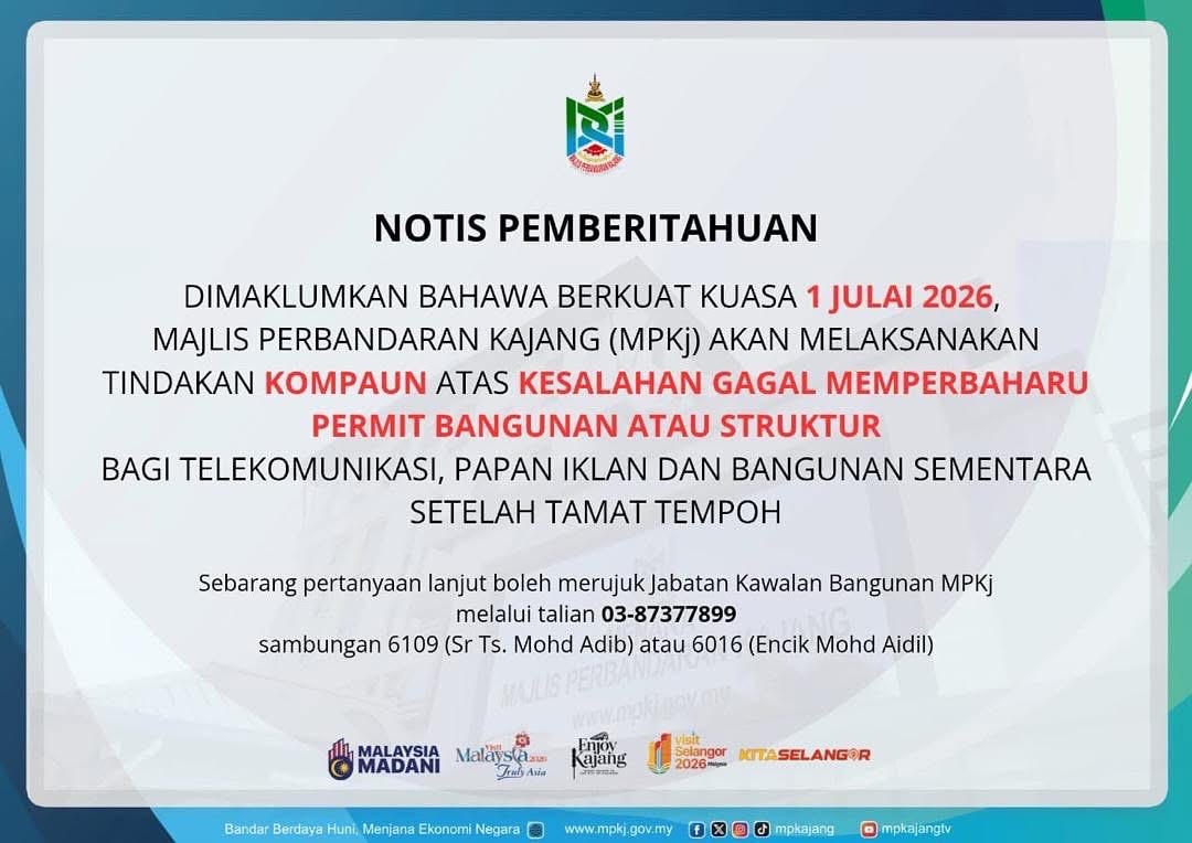 Notis Pemberitahuan Tindakan Kompaun Atas Kesalahan Gagal Memperbaharu Permit Bangunan atau Struktur bagi Telekomunikasi Papan Iklan dan Bangunan Sementara