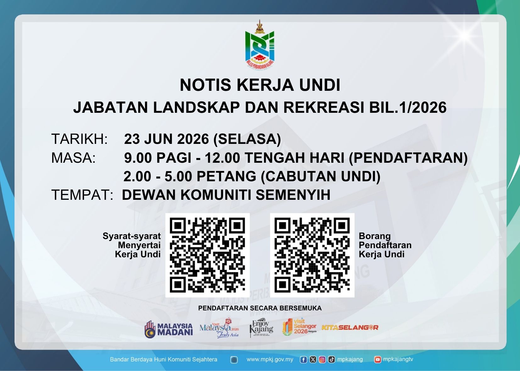 Pendaftaran Cabutan Kerja Undi MPKj Bil 1/2026