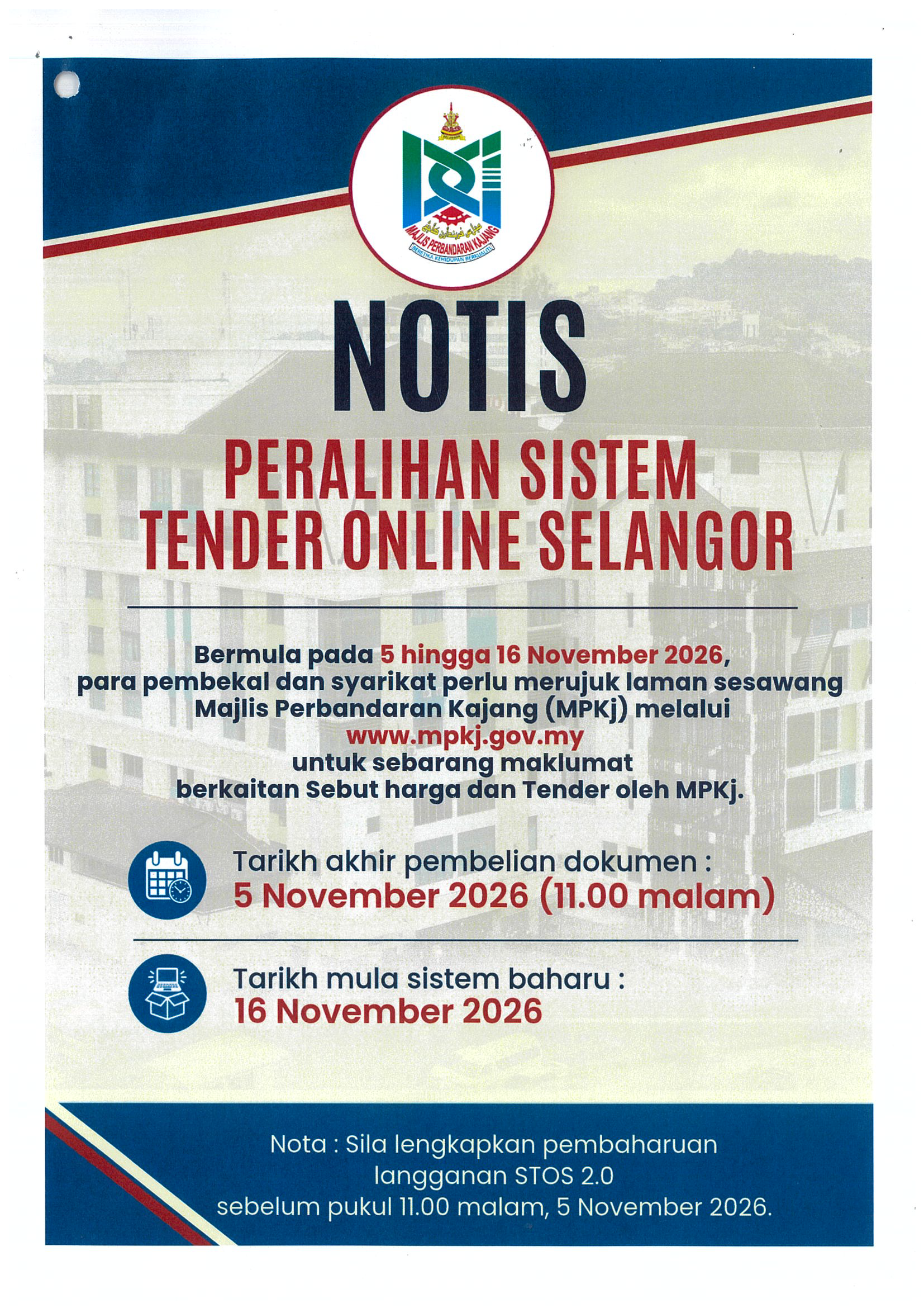 Notis Peralihan Sistem Tender Online Selangor