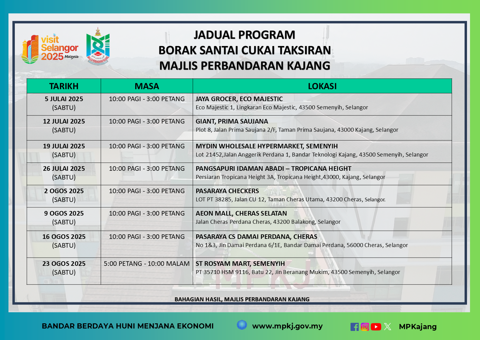 JADUAL PROGRAM BORAK SANTAI JUL OGOS 2025