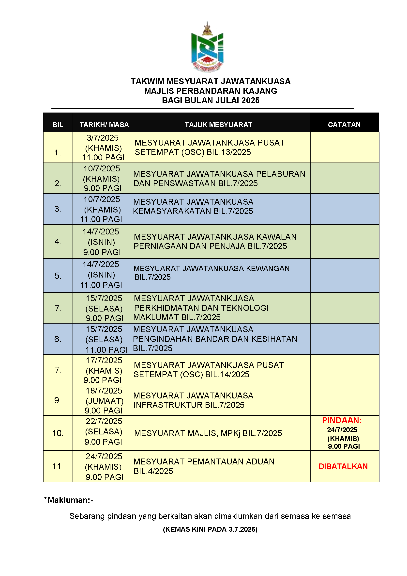 JULAI Kemas kini pada 3.7.2025
